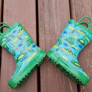 Blue & Green Frog Lined Rainboots